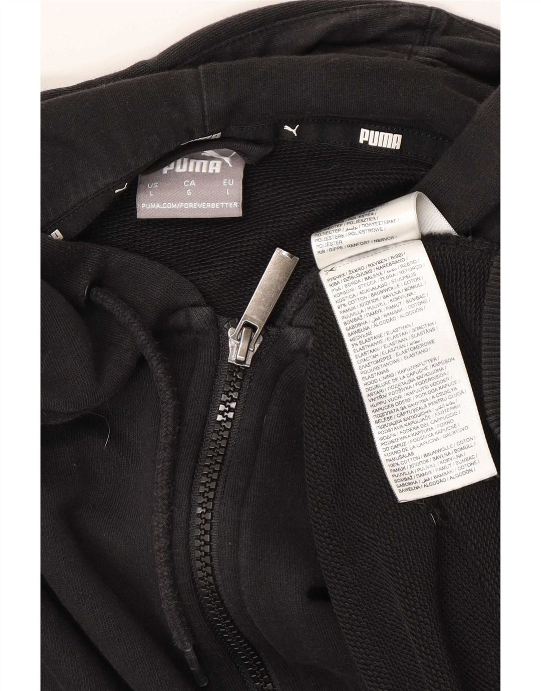 Puma Herren-Kapuzenpullover mit Reißverschluss, groß, schwarze Baumwolle