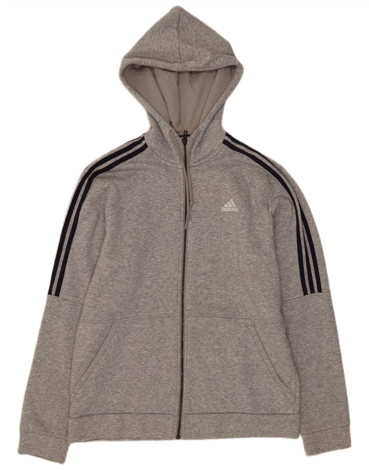 Adidas Herren-Kapuzenpullover mit Reißverschluss, mittelgraue Baumwolle