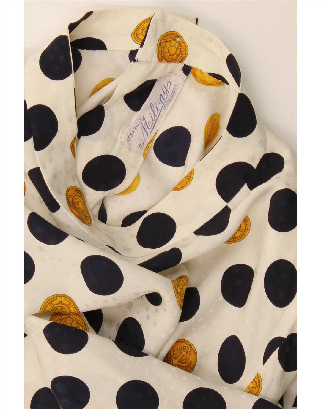 Vintage Damen Bluse Top UK 16 Große Beige Polka Dot