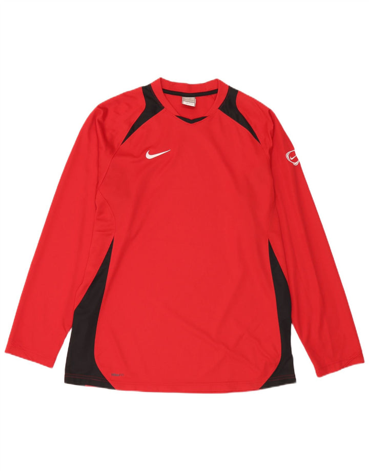 Nike Herren Top Langarm UK 42/44 Großes rotes Colourblock-Polyester