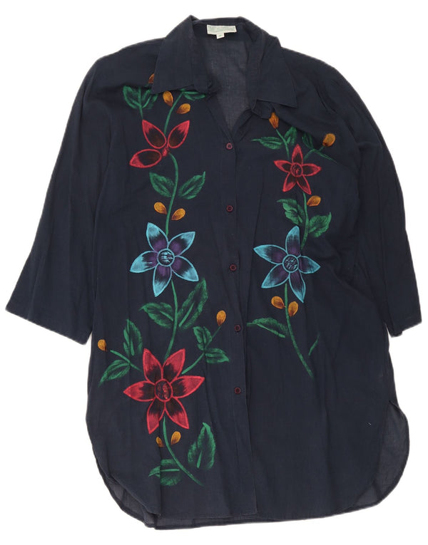 Marila Grafisches Damen-Etuikleid mit 3/4-Ärmeln, UK-Gr. 14, mittleres Marineblau mit Blumenmuster