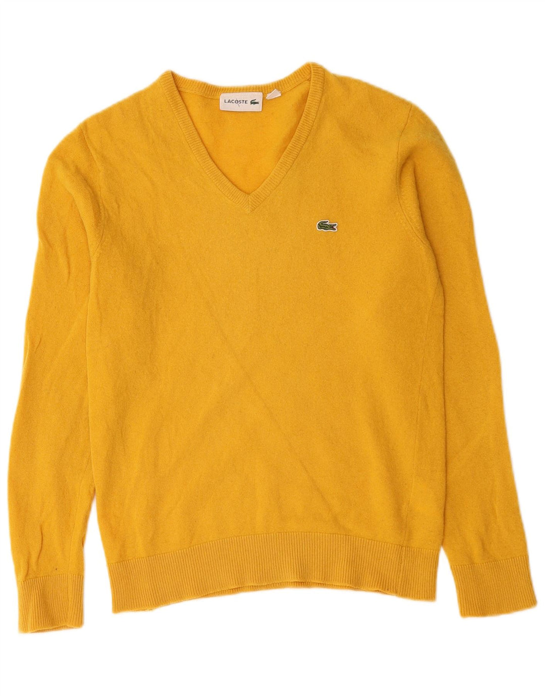 Lacoste Herren-Pullover mit V-Ausschnitt, Größe 3, kleine gelbe Schurwolle
