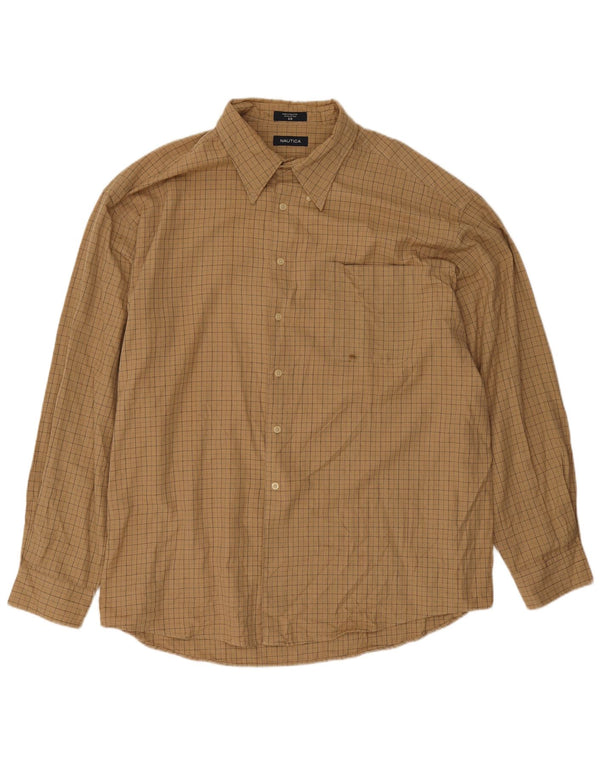 Nautica Herren-Flanellhemd 2XL, beige karierte Baumwolle