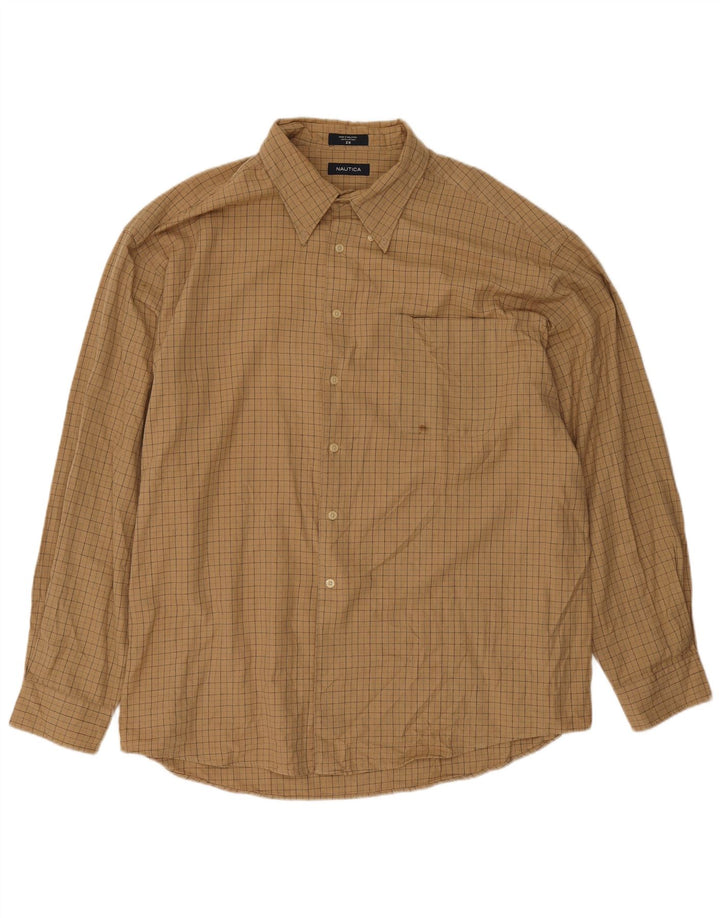 Nautica Herren-Flanellhemd 2XL, beige karierte Baumwolle