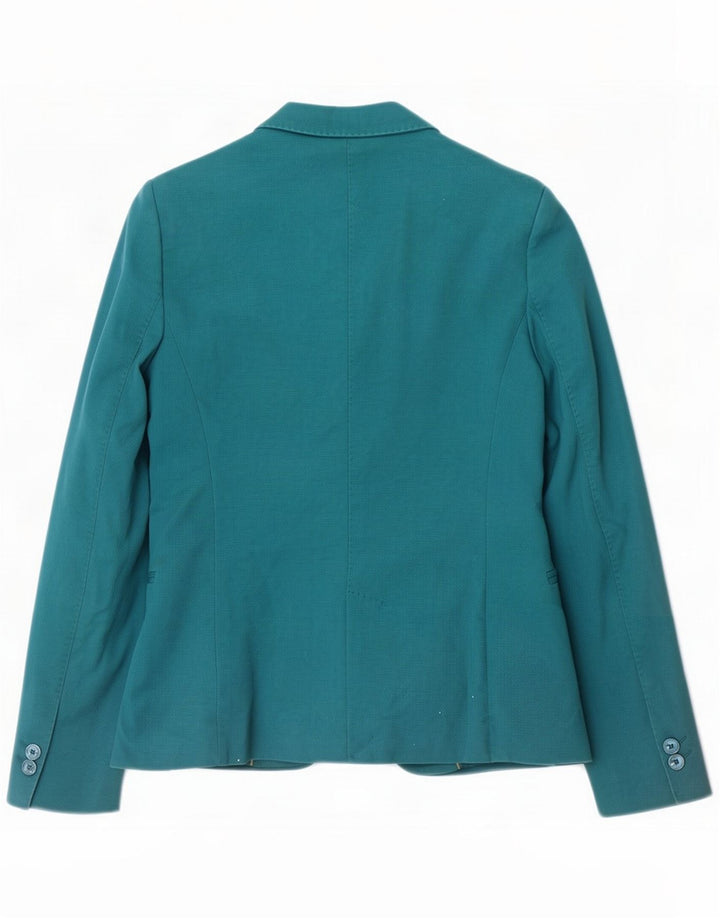 Massimo Dutti Damen 1-Knopf-Blazerjacke EU 40 Mittelblaue Baumwolle