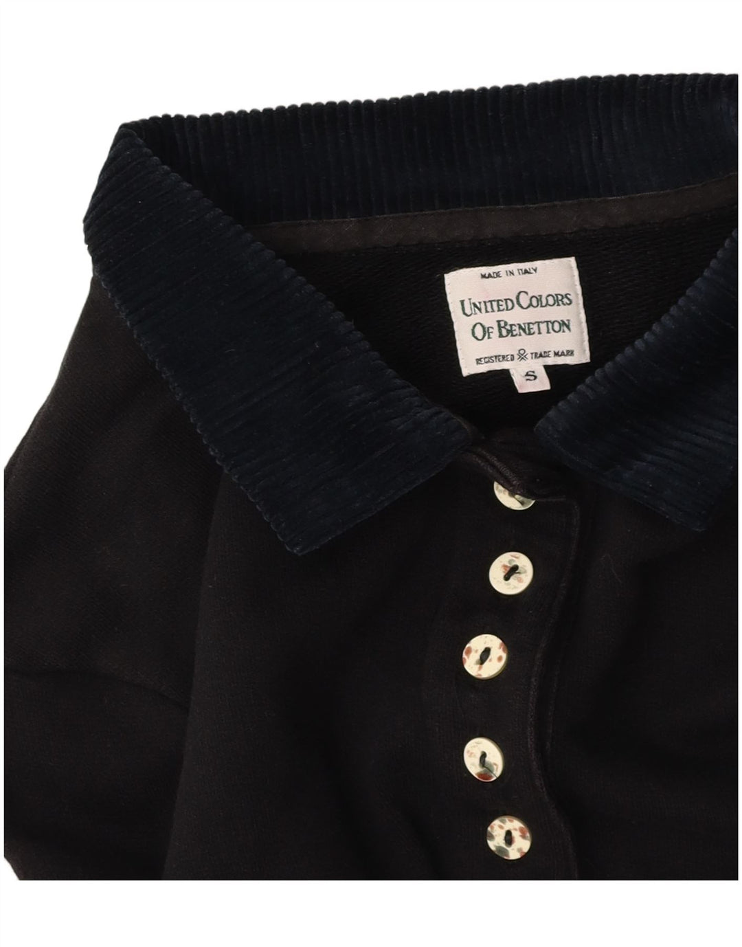 BENETTON Damen Übergroßes Grafik-Crop-Poloshirt UK 10 Small Schwarz