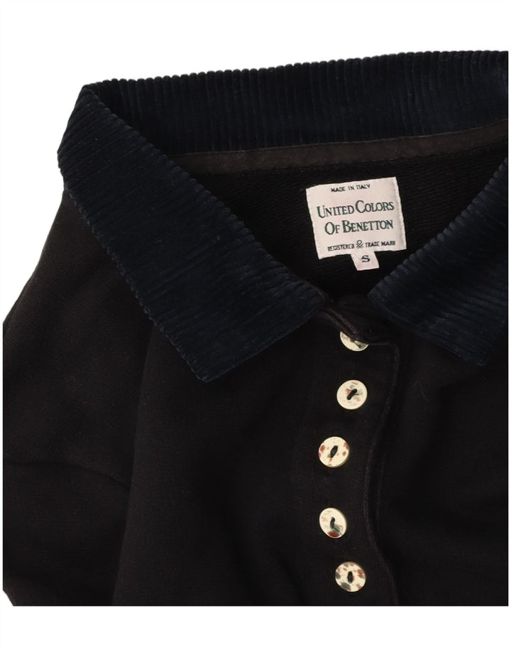 BENETTON Damen Übergroßes Grafik-Crop-Poloshirt UK 10 Small Schwarz