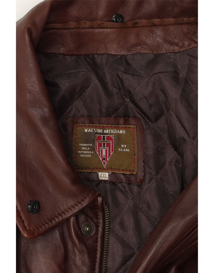 MAESTRO ARTIEIANO Herren Lederjacke UK 44 2XL Braunes Leder