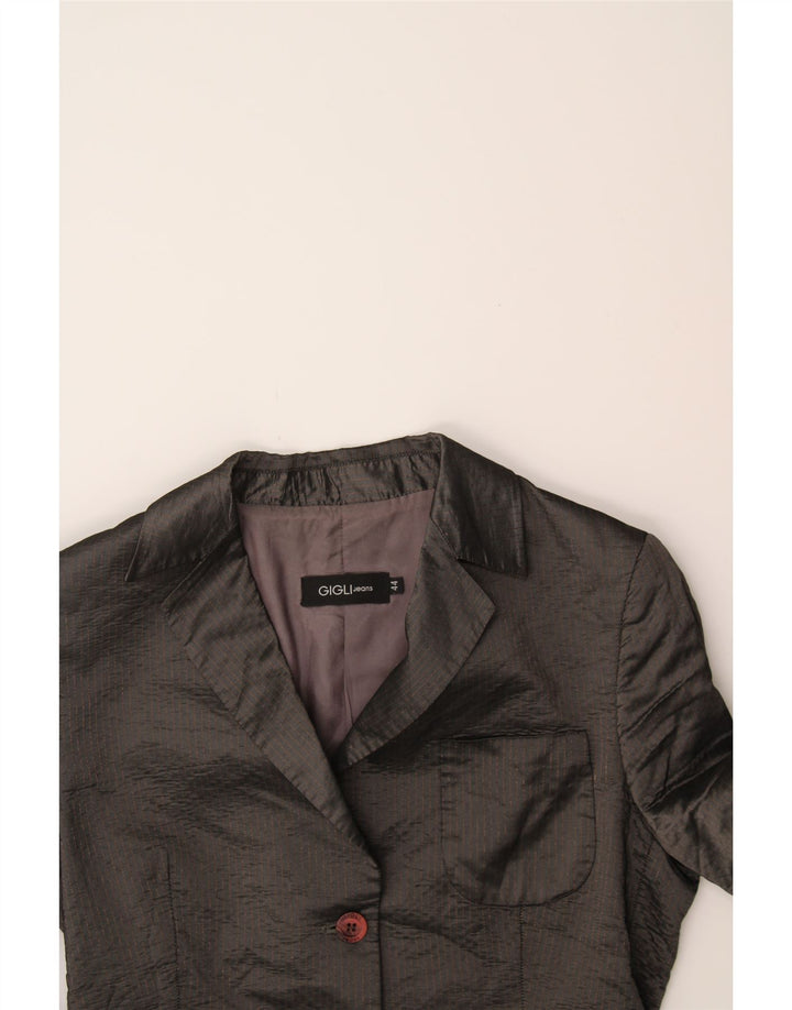 GIGLI Womens 2 Button Blazer Jacket IT 44 Medium Grey Pinstripe Acetate Vintage Gigli and Second-Hand Gigli from Messina Hembry 