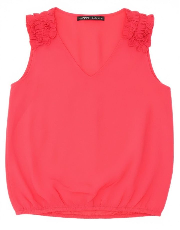 Zara Damen-Blusenoberteil mit Rüschen vorne, ärmellos, Gr. 44, Mittelrot