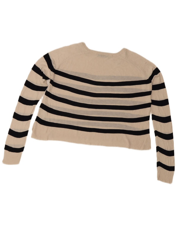 Zara Damen Crop-Pullover mit U-Boot-Ausschnitt, Gr. 10, Größe S, gebrochenes Weiß, gestreift