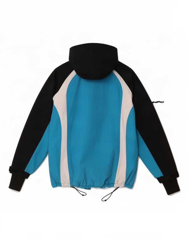 Vintage Damen Skijacke mit Kapuze UK 14 Mittelblaues Colourblock-Nylon