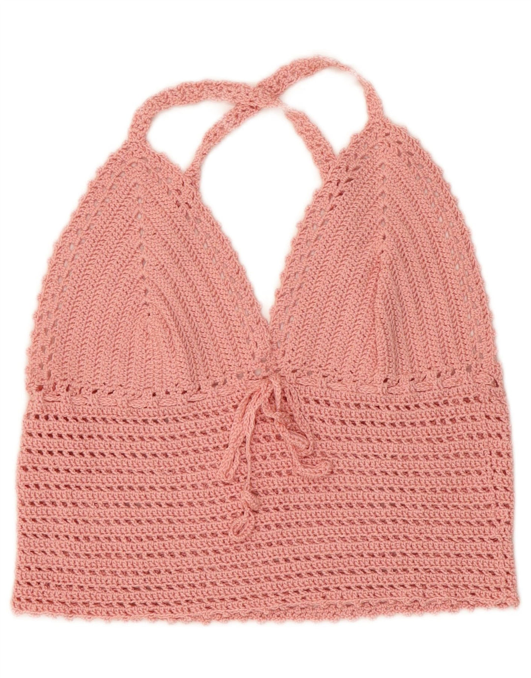 Vintage Damen Crop Häkel-Neckholder-Top UK 4 XS Pink