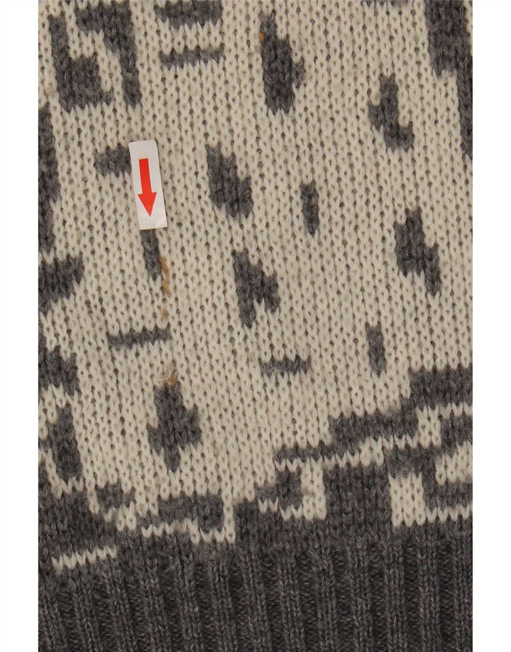 Vintage Herren Pullover mit abstraktem Muster und Rundhalsausschnitt, Größe S, Grau