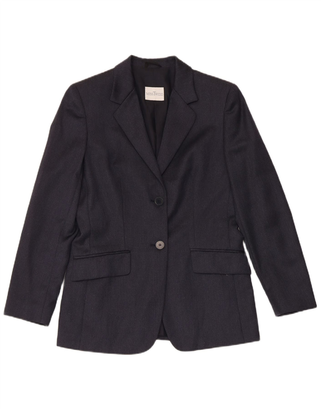 MISSTWIDD Damen-Blazer mit 2 Knöpfen, Größe 40, klein, marineblaue Schurwolle