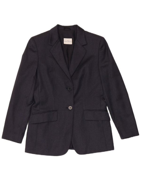 MISSTWIDD Damen-Blazer mit 2 Knöpfen, Größe 40, klein, marineblaue Schurwolle