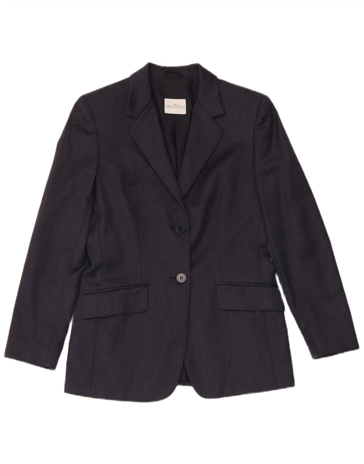 MISSTWIDD Damen-Blazer mit 2 Knöpfen, Größe 40, klein, marineblaue Schurwolle