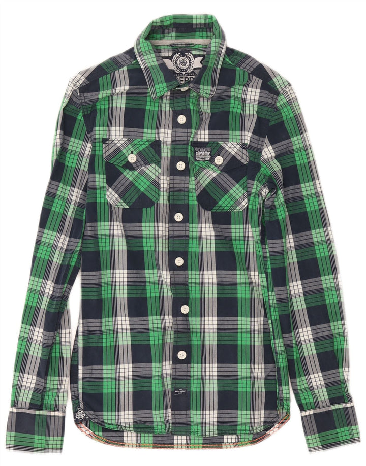 SUPERDRY Herrenhemd XS Marineblau kariert Baumwolle