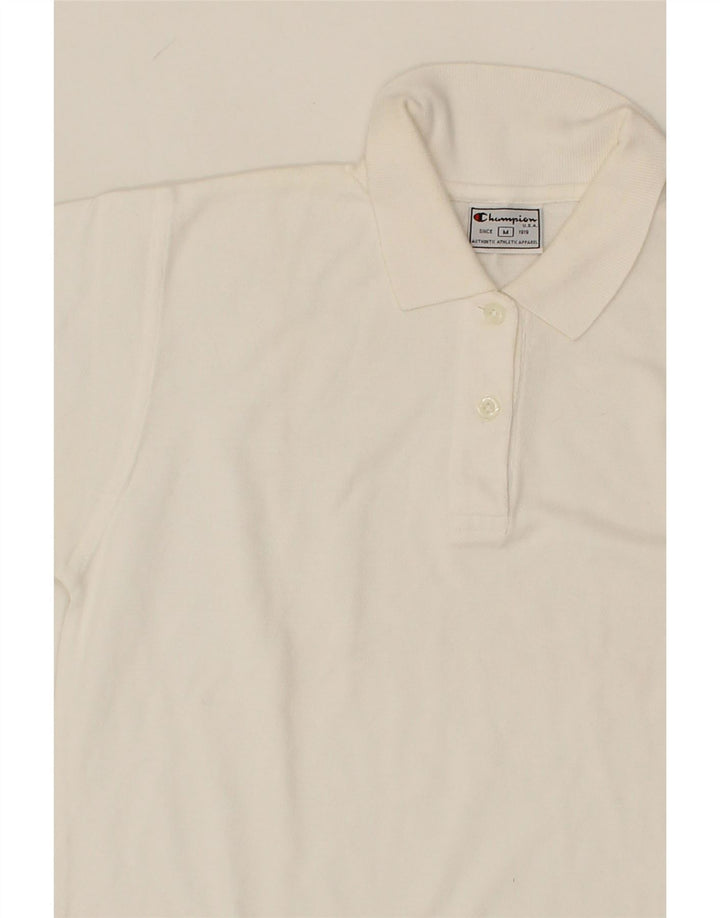 CHAMPION Womens Polo Shirt UK 14 Medium White Cotton Vintage Champion and Second-Hand Champion from Messina Hembry 