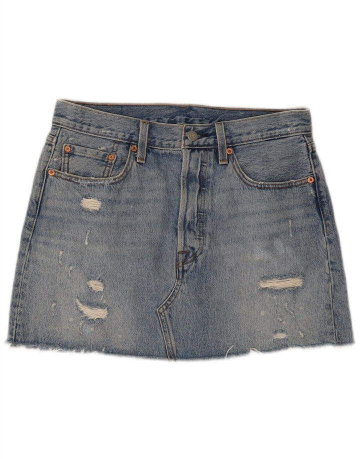 Levi's Damen Distressed Mini Denim Rock W28 Mittelblaue Baumwolle