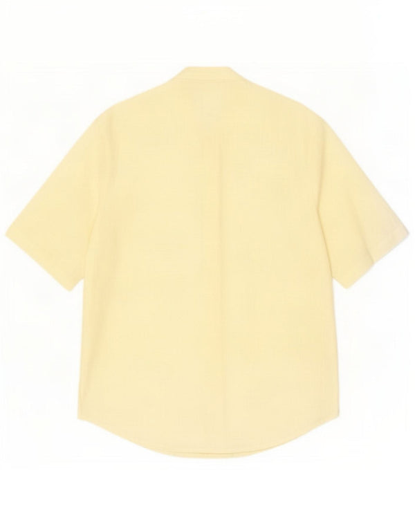 Benetton Damen Kurzarm-Hemdbluse UK 14 Mittelgelbes Leinen