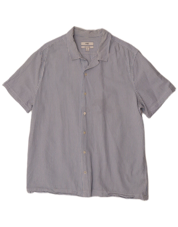 Marks & Spencer Herren-Kurzarmhemd XL, blau gestreift, Baumwolle