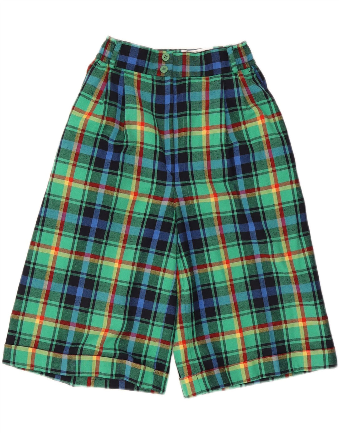 VINTAGE Damen-Bermudashorts mit hoher Taille, UK 10, Größe S, W24, grün kariert