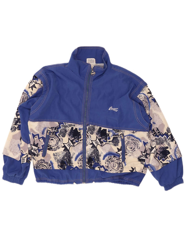 VINTAGE Damen Trainingsanzug Top Jacke UK 22 3XL Blaue geometrische Baumwolle