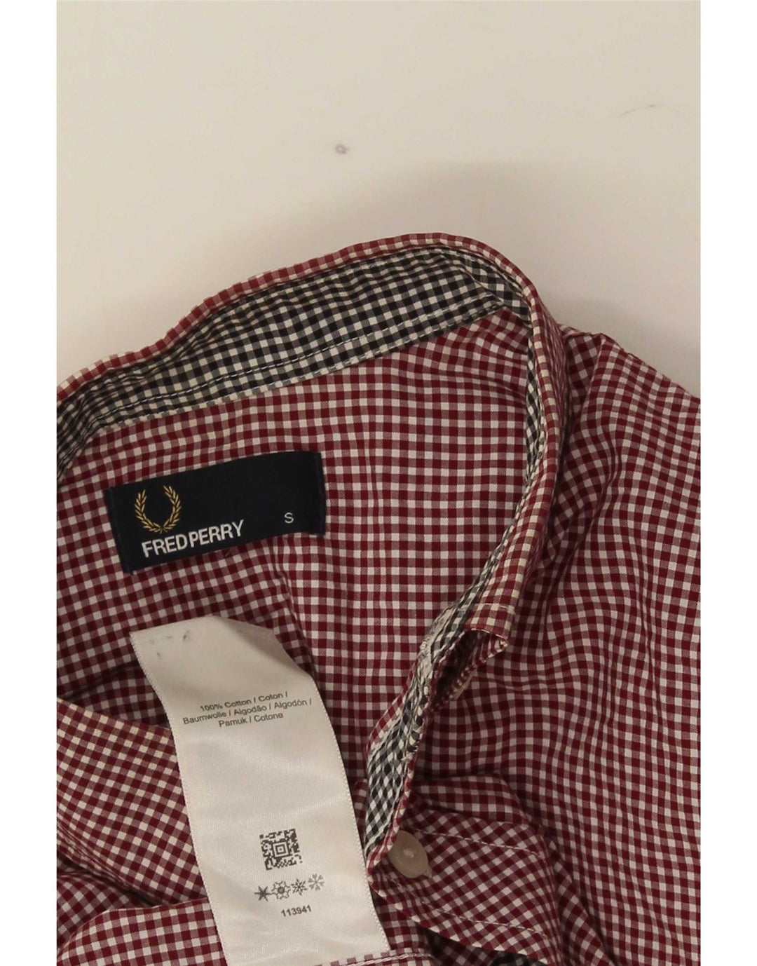 Fred Perry Herrenhemd, klein, Burgunderrot, Gingham-Baumwolle