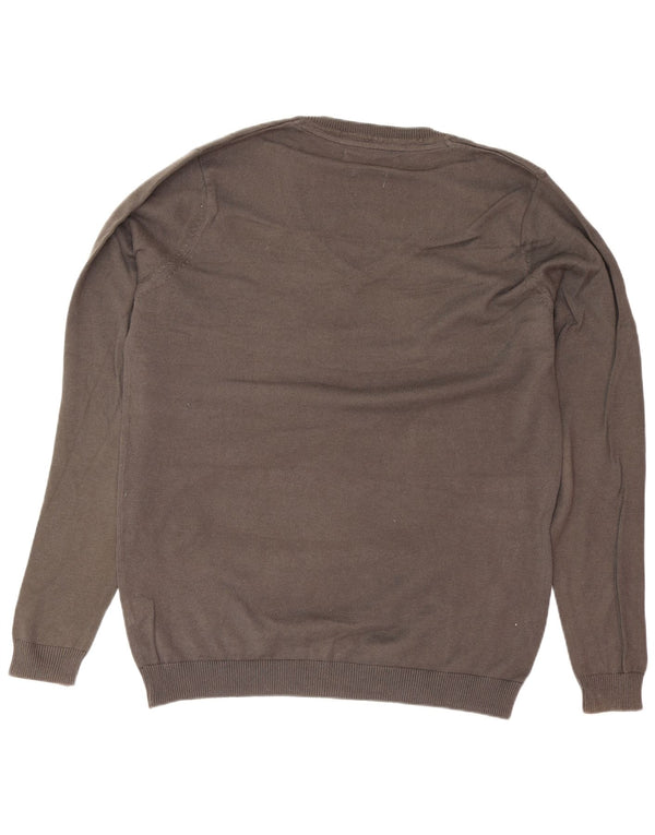 Zara Herren-Pullover mit V-Ausschnitt, groß, graue Baumwolle