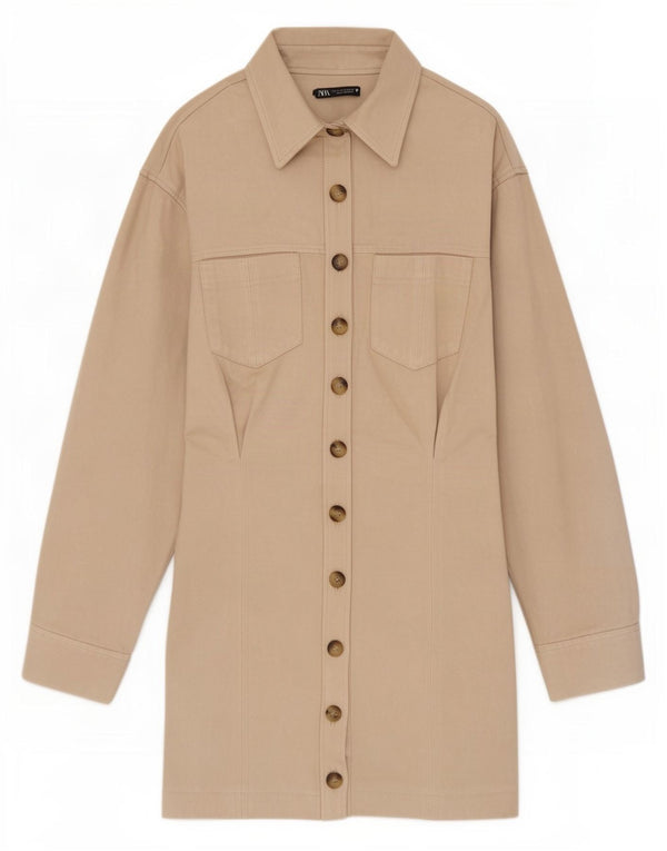 Zara Damen Hemdkleid UK 6 XS Beige Polyester