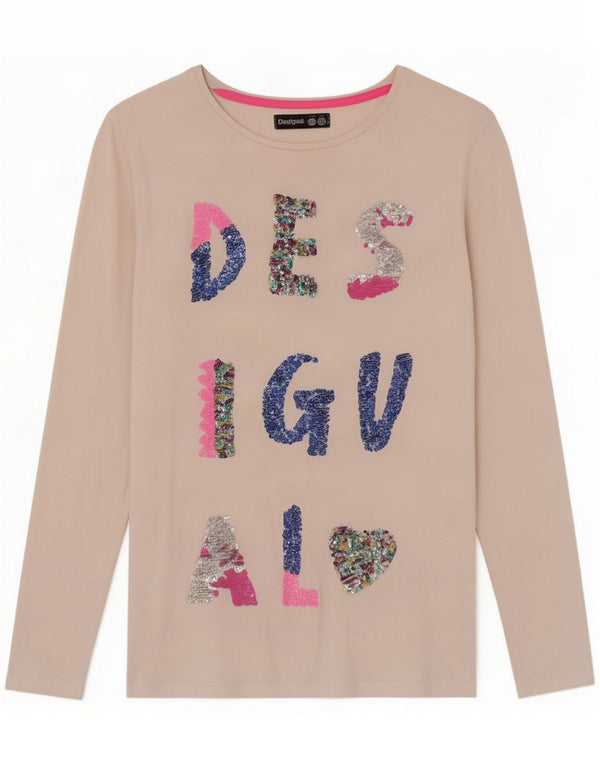 Desigual Mädchen Grafik Top Langarm 13-14 Jahre Weiß