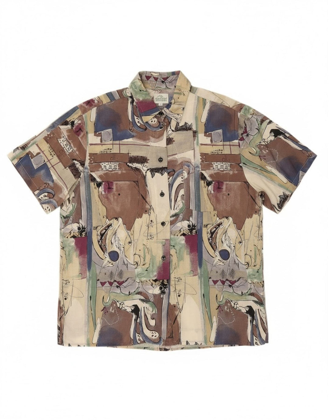 Vintage Damen Kurzarmshirt mit abstraktem Muster, groß, mehrfarbig