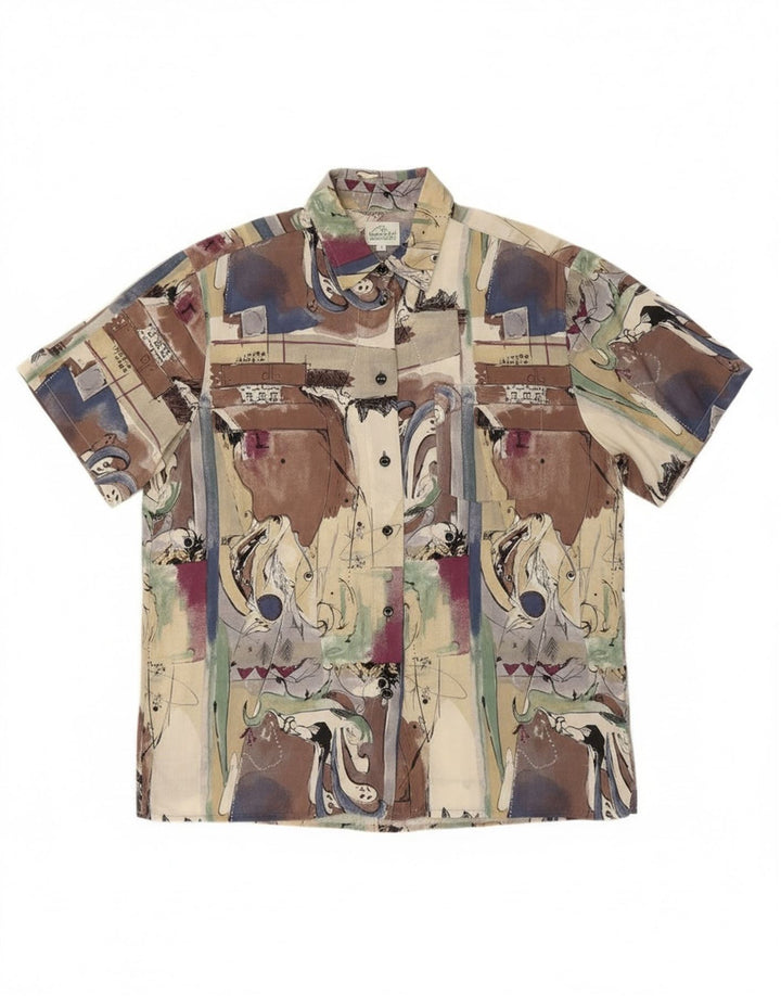 Vintage Damen Kurzarmshirt mit abstraktem Muster, groß, mehrfarbig