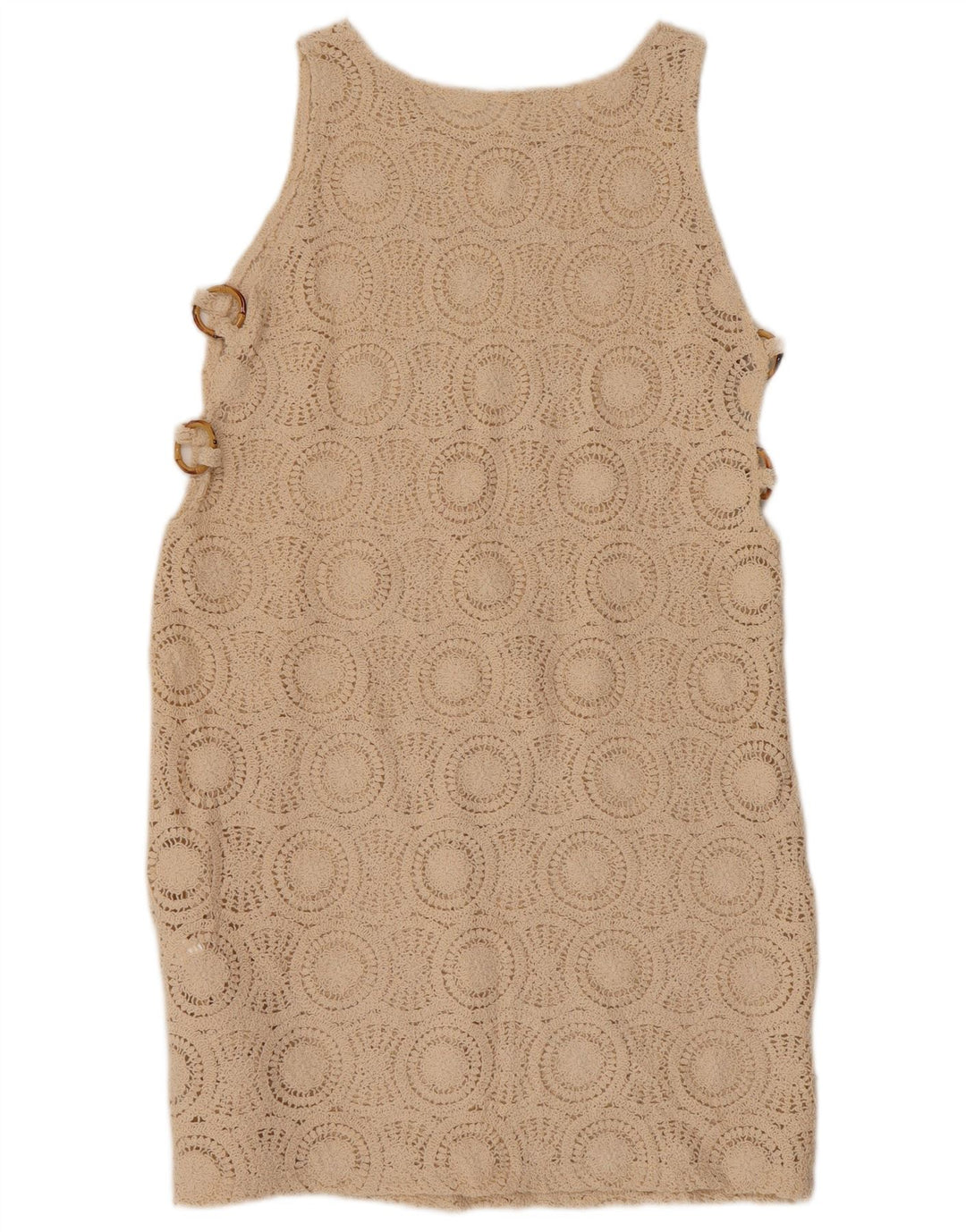 VINTAGE Damen Gehäkeltes ärmelloses Etuikleid UK 10 Small Beige Baumwolle