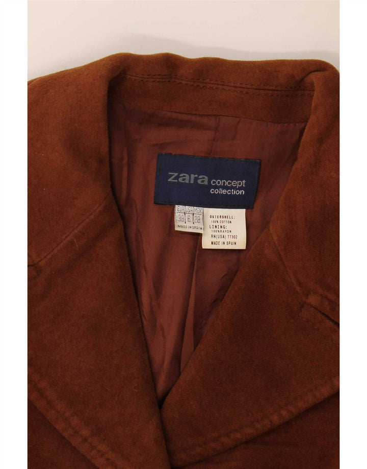 Zara Damen-Blazerjacke mit 3 Knöpfen, EU 38, kleine braune Baumwolle