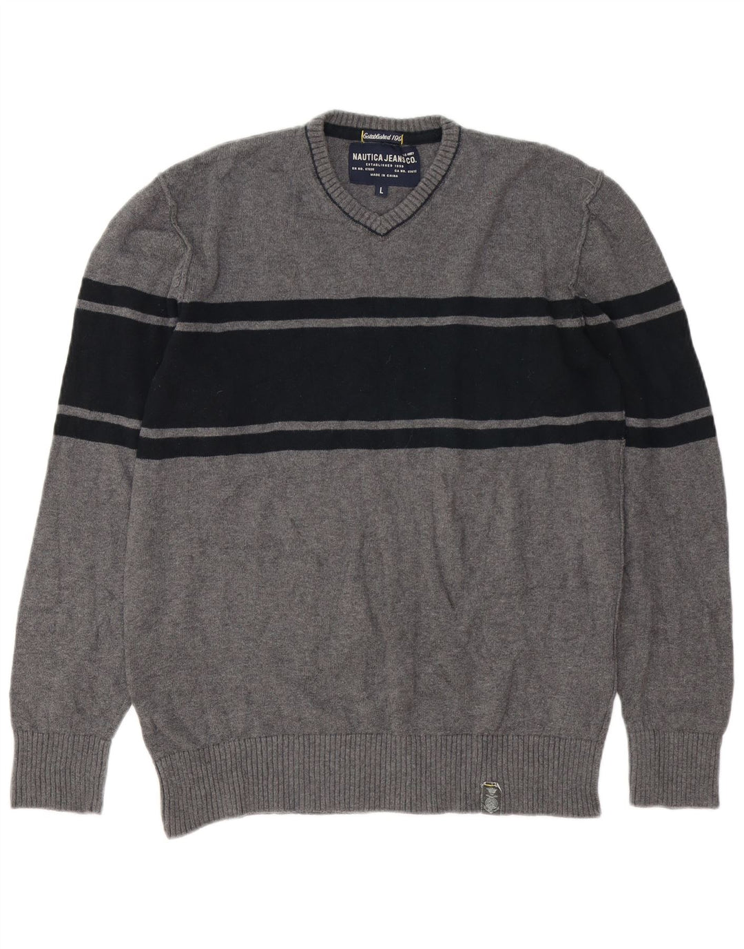 Nautica Herren-Pullover mit V-Ausschnitt, groß, graue Baumwolle