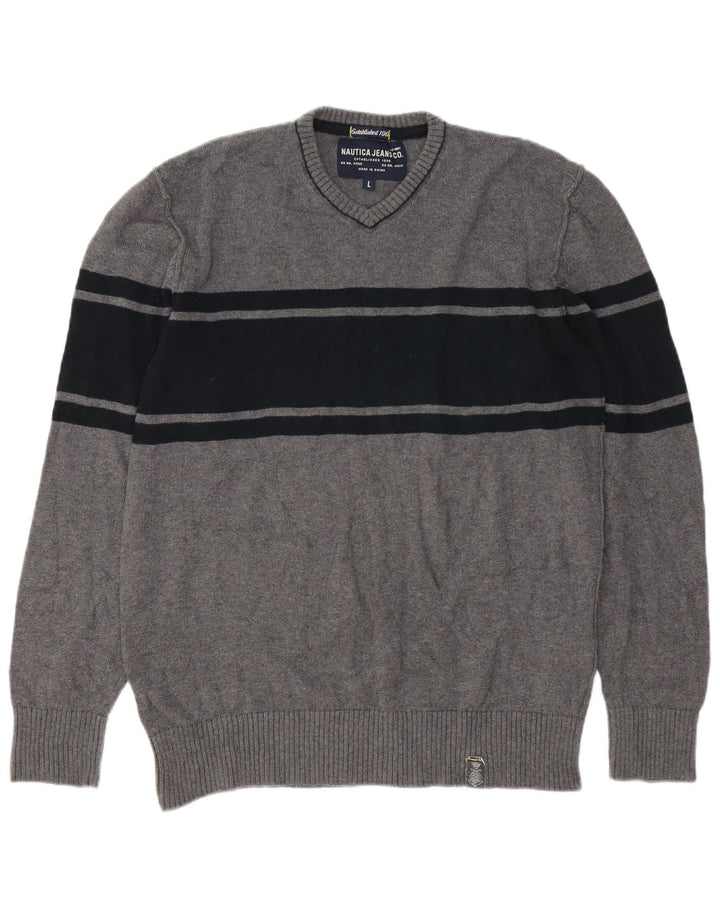 Nautica Herren-Pullover mit V-Ausschnitt, groß, graue Baumwolle