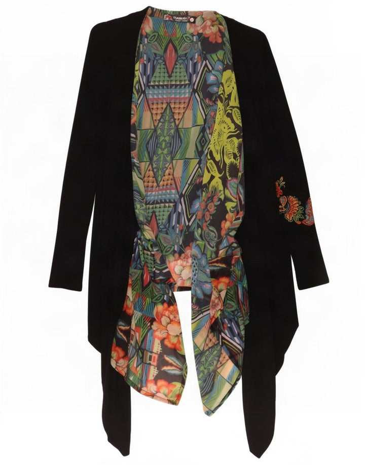 Desigual Damen Asymmetrisches offenes Cardigan-Oberteil UK 12 Medium Schwarz