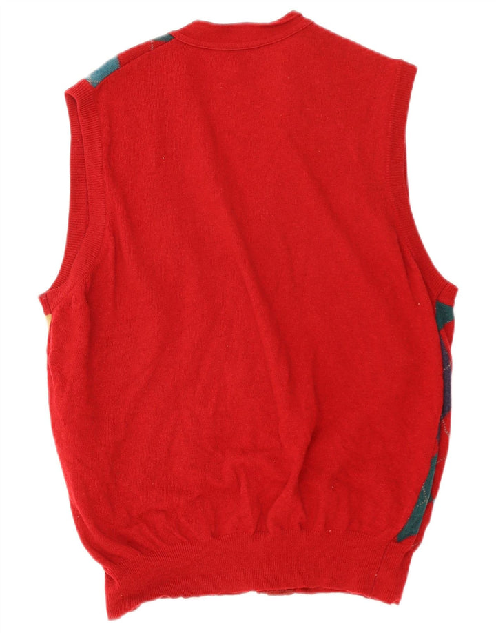 Burlington Herren ärmelloser Cardigan Pullover IT 50 Large Red Argyle/Diamant