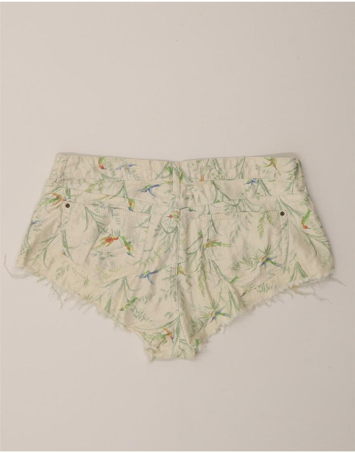 Zara Damen Hotpants EU 38 Small W28 Weiß geblümte Baumwolle