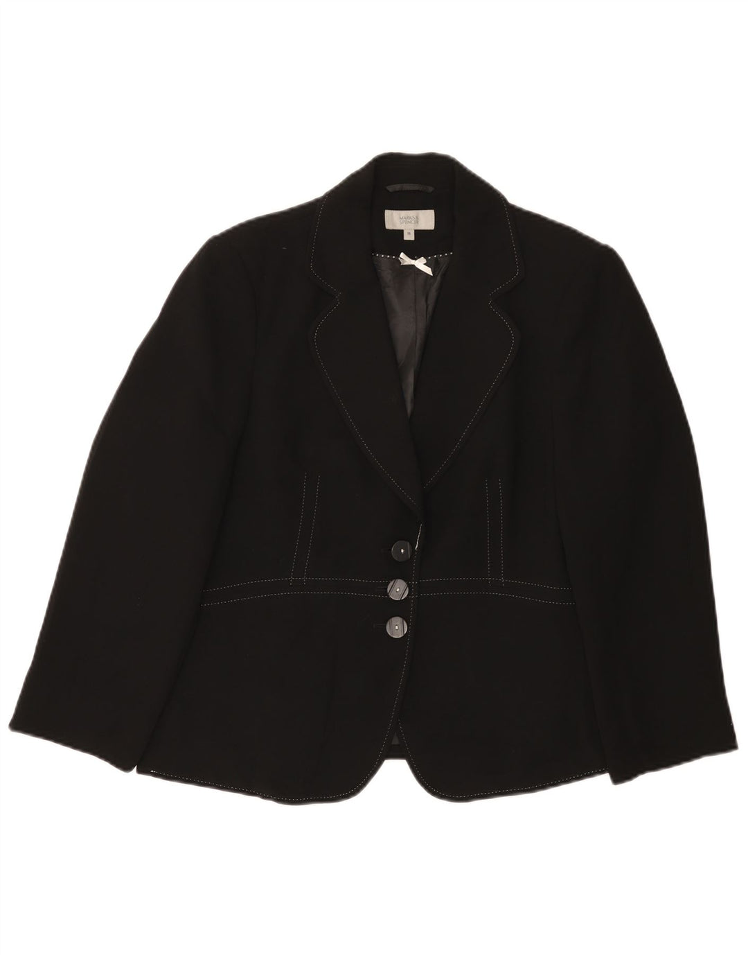 Marks & Spencer Damen-Blazerjacke mit 3 Knöpfen, UK 16, Größe L, Schwarz, Polyester