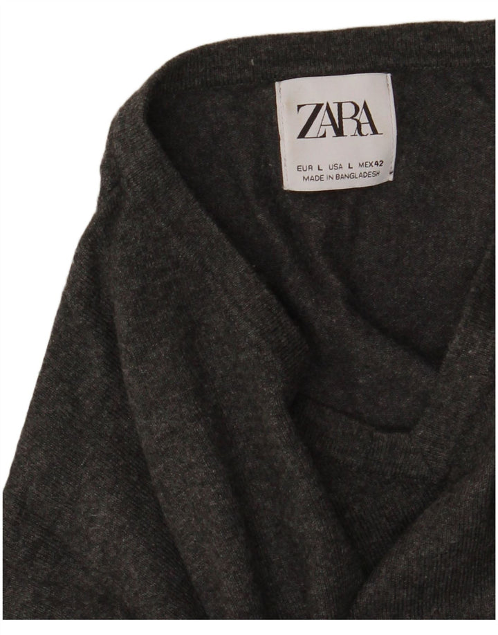 Zara Herren-Pullover mit V-Ausschnitt, Größe L, Grau