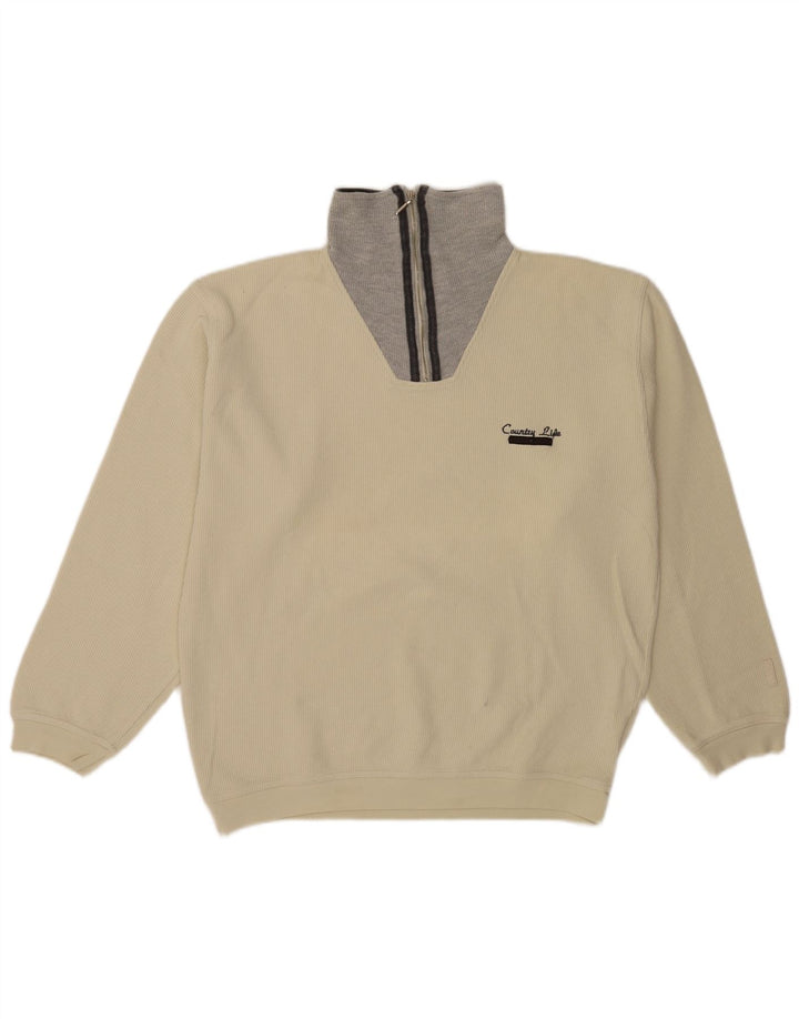 Jockey Herren-Pullover mit Reißverschluss am Hals, IT 50, Mittel, gebrochenes Weiß, Farbblock