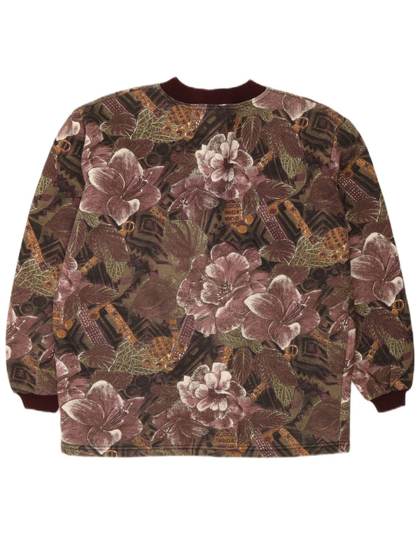 Vintage Damen Oversized Sweatshirt Pullover UK 14 Medium Burgundy Floral