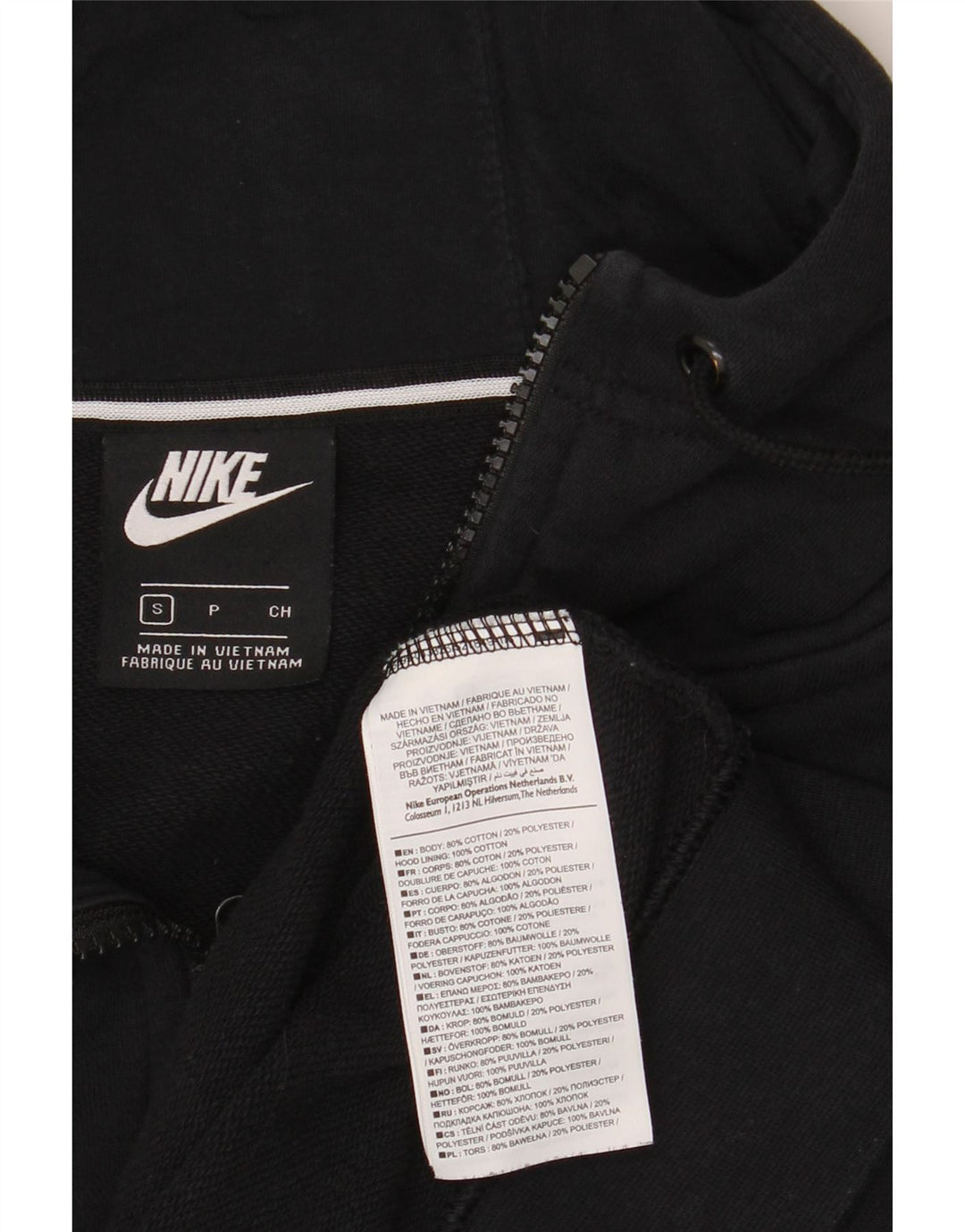 Nike Herren-Kapuzenpullover mit grafischem Reißverschluss, Größe S, Schwarz, Baumwolle
