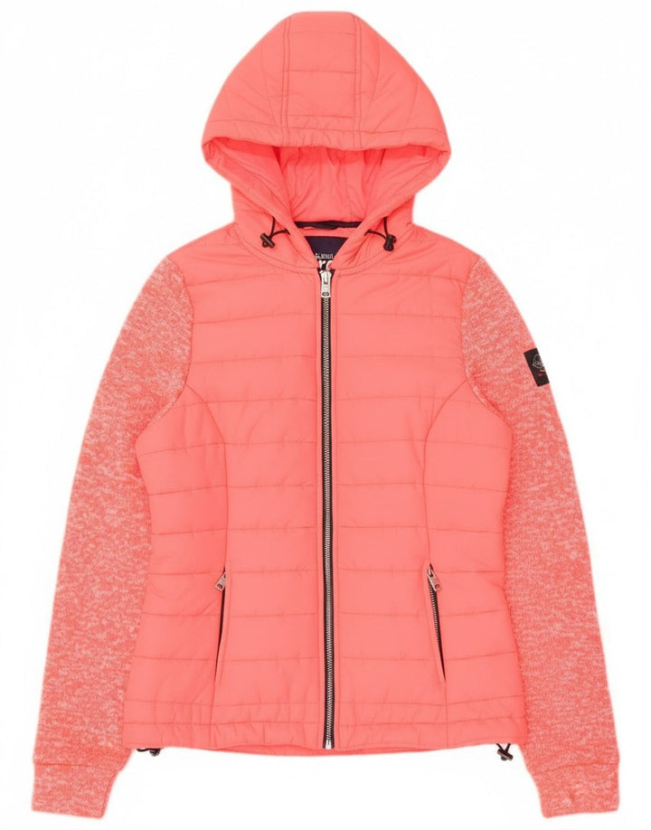 Superdry Damen-Bomberjacke mit Kapuze, Gr. 8, klein, rosa geflecktes Nylon