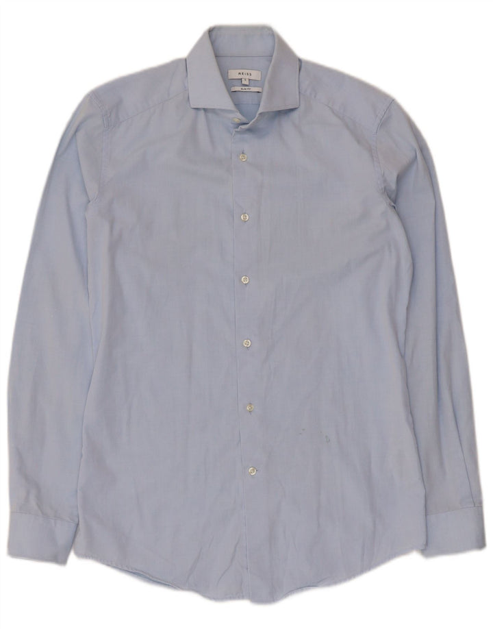 Reiss Herren-Slim-Fit-Hemd, klein, aus blauer Baumwolle