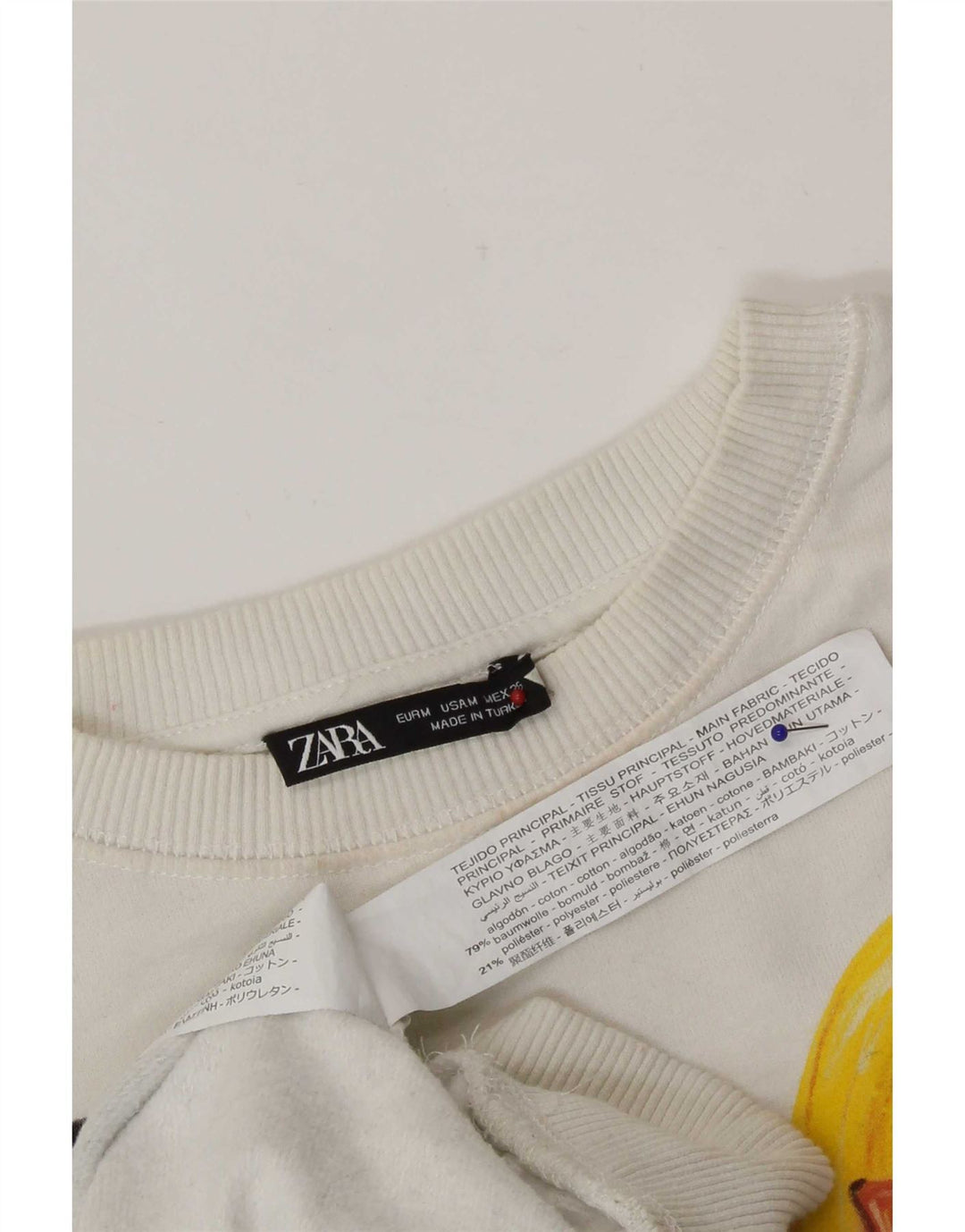Zara Damen-Sweatshirt mit abstraktem Muster, Gr. 14, Mittel, gebrochenes Weiß
