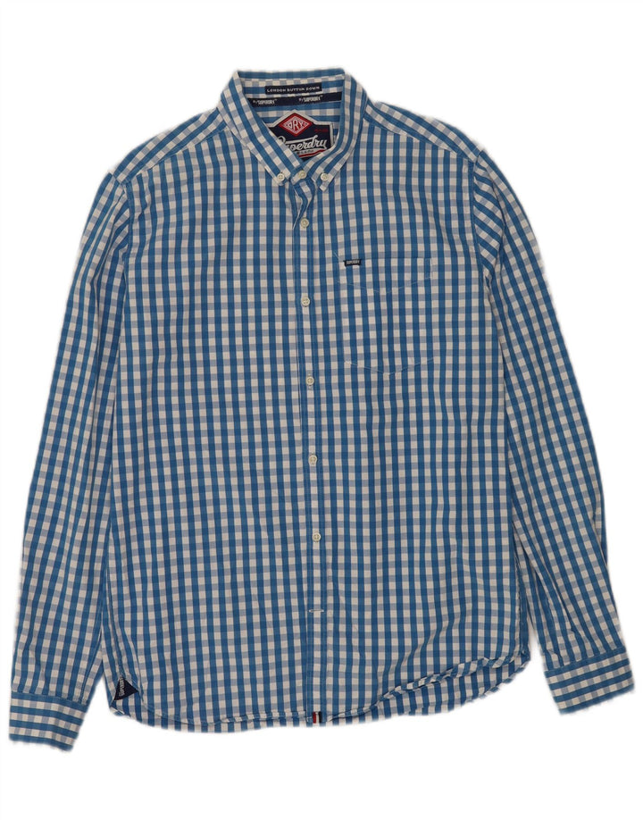 Superdry Herren-Hemd XL aus blauer Gingham-Baumwolle